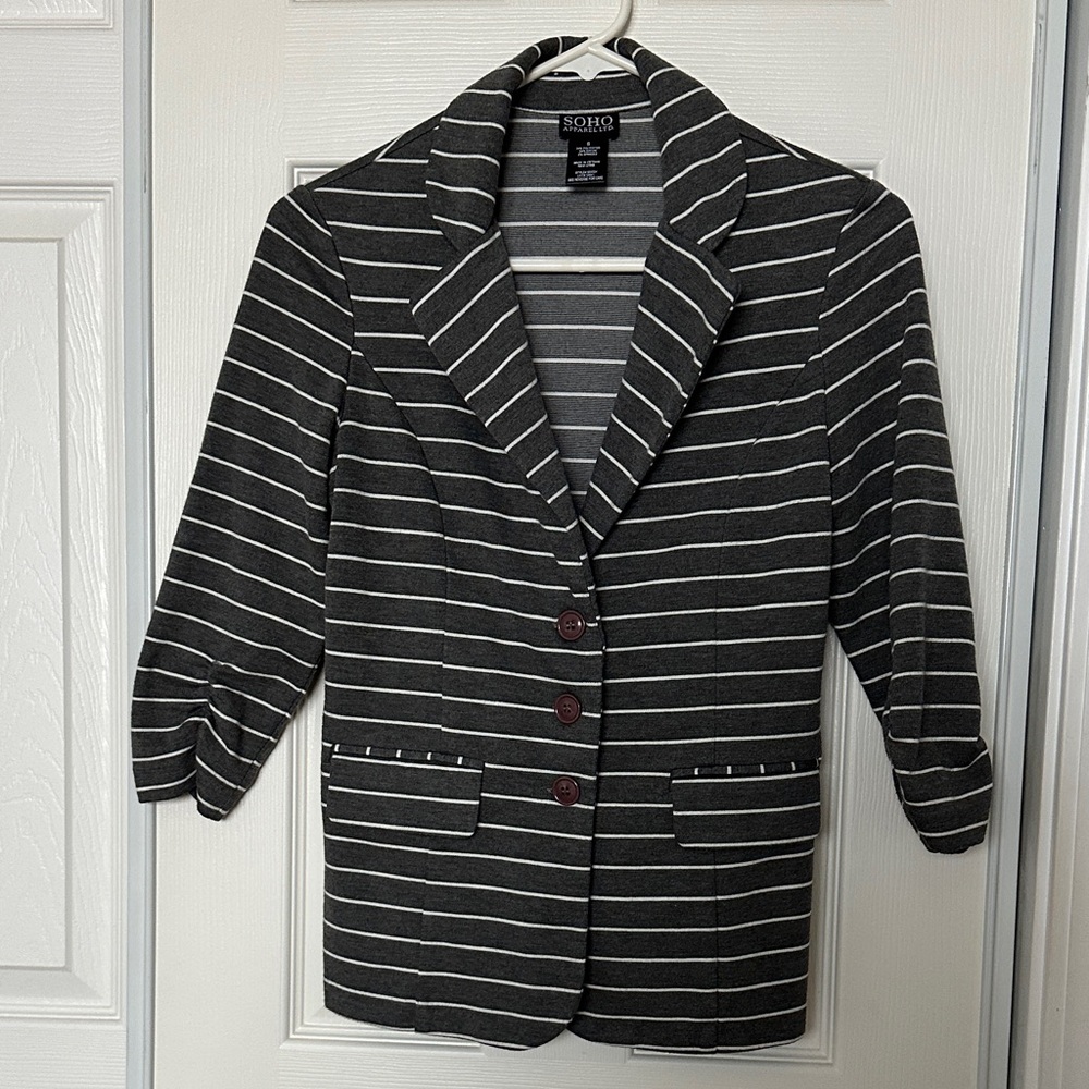 Soho Women's Charcoal & White Striped Blazer